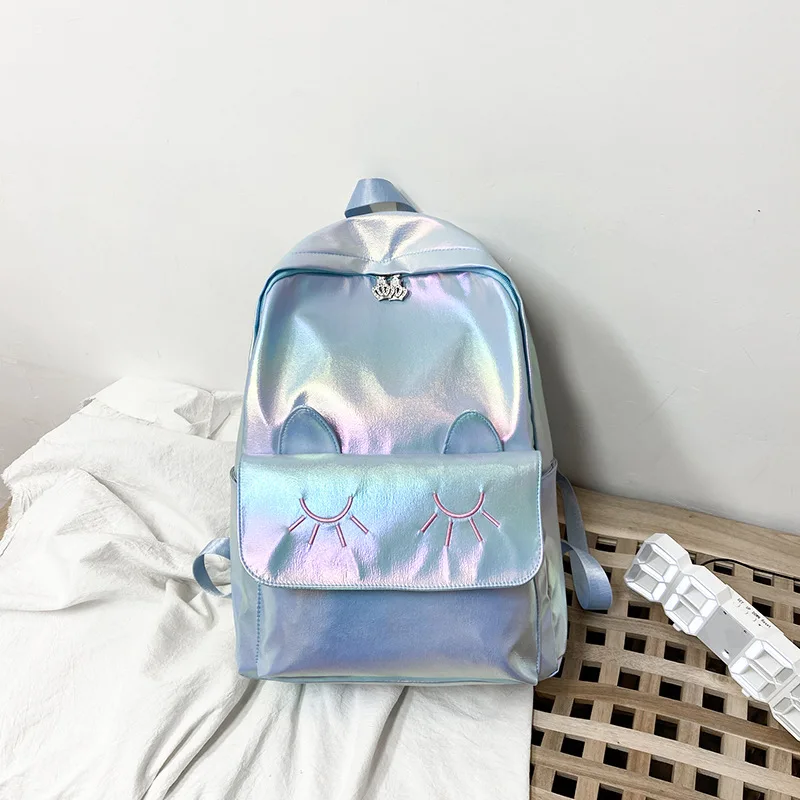 New Arrival Style Cute Ear Laser Backpack School Bags Student Backpack Holographic Teenage Girls School Bag