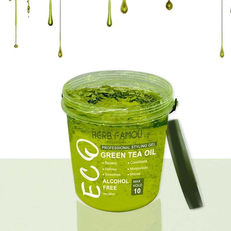 
Private label custom natural green tea oil long-lasting strong hold styling eco styling gel 