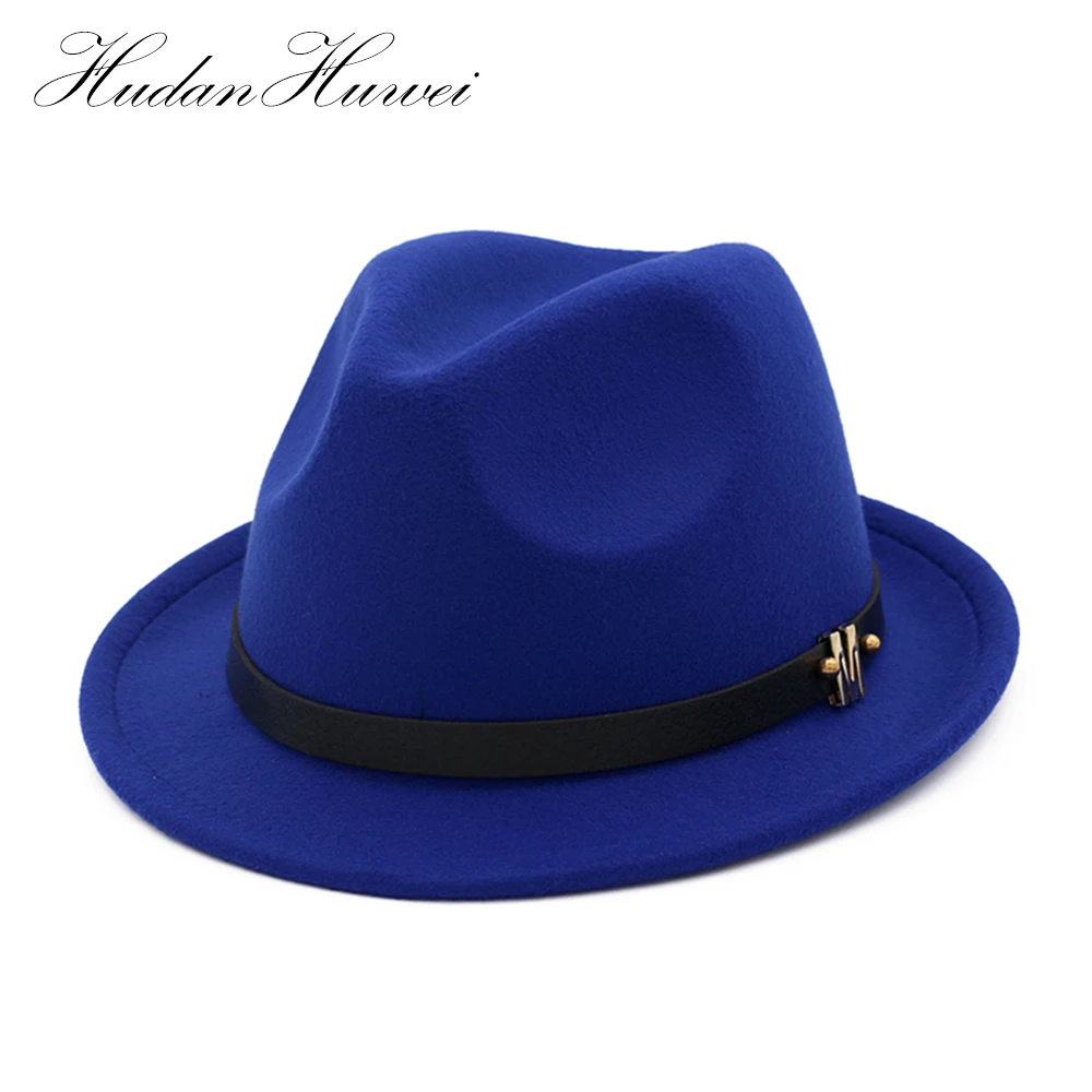 Brief Style Unisex Pure Color Roll Edge Wool Felt Hat Borsalino Jazz Fedora Hat