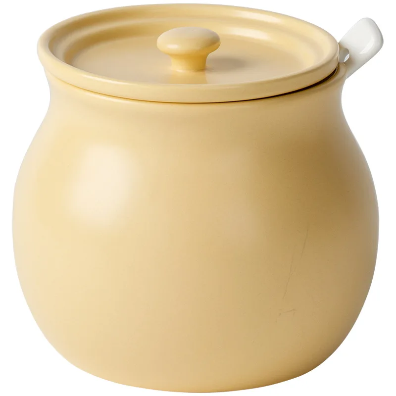 Big Size Cream Color Ceramic Lard Chilli Oil Pot with Cover