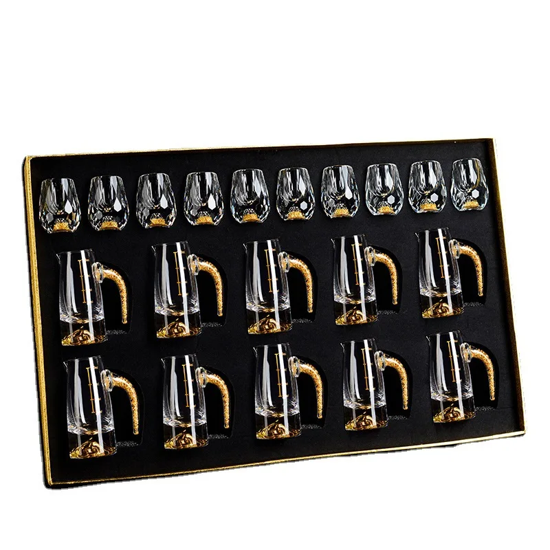 Gold foil liquor cup gift box set Jinshan Crystal wine divider one shot glass household spirit cup upscale wine glass set