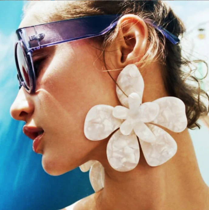 Trendy Black Exaggerated Acrylic Acetate Resin Large Flower Drop Earrings for Women Holiday Party Statement Jewelry