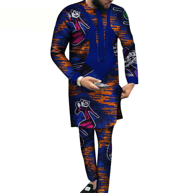 H & D Factory Price Plus Size Top And Pant Suits For Men Print African Clothing Sets