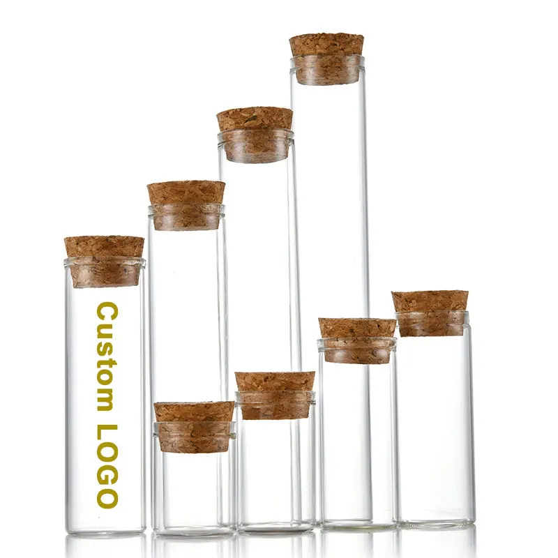 Borosilicate mini spice jar clear glass test tube bottle food storage bottle with cork lid