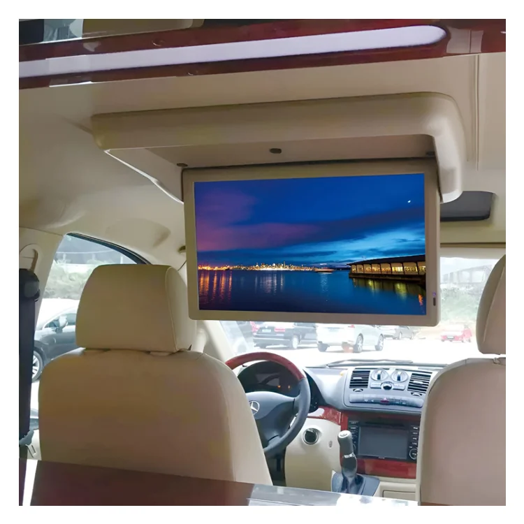 12V Bus Van Universal LCD Foldable Screen 15.6inch Motorized Flip Down Roof Mount Car Monitor Ceiling Smart TV For Car