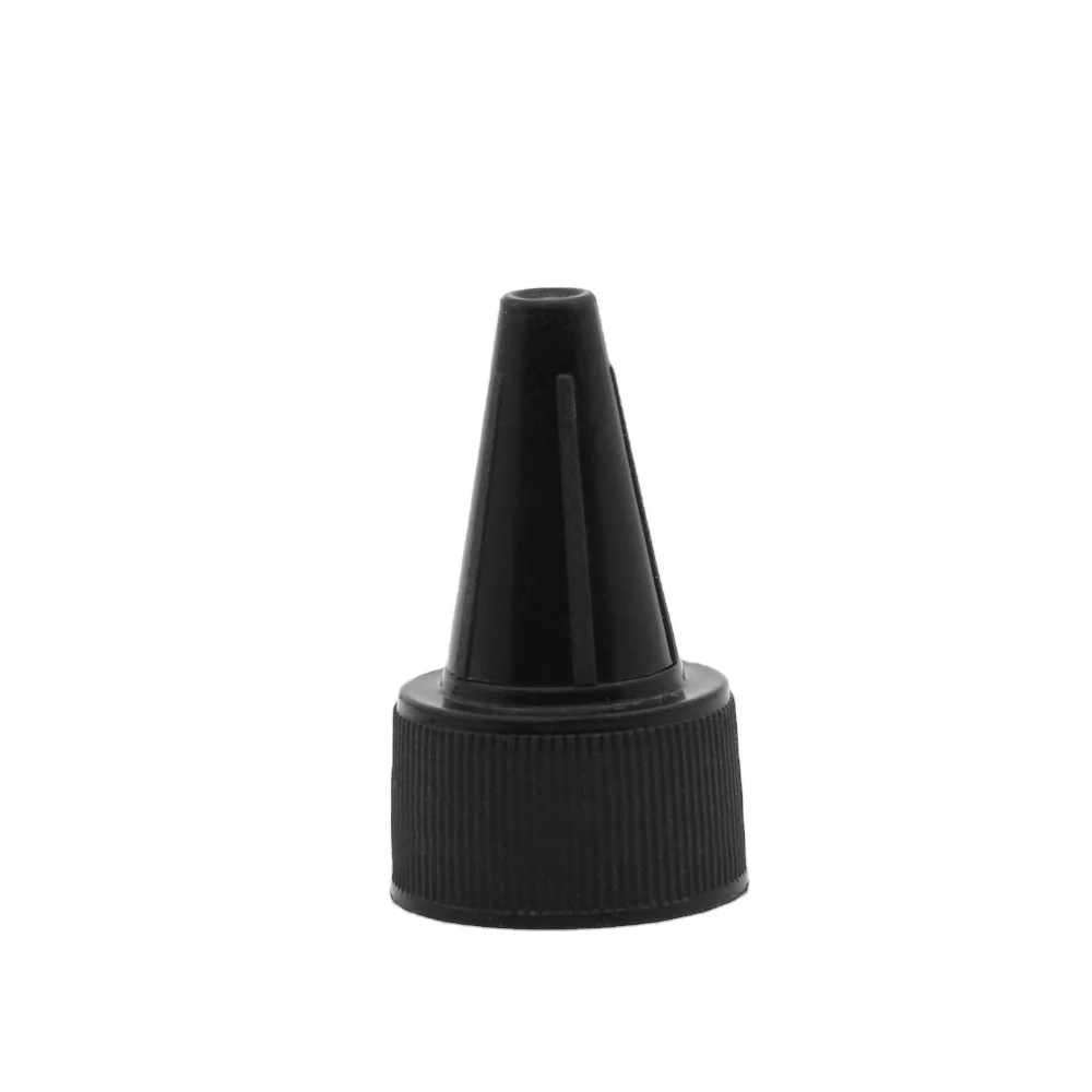 28/410 black sharp pointed mouth cap push pull bottle cap for dropper bottle