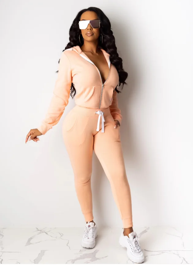 
custom logo hoodie 2 piece zip blank crop hoodies set 