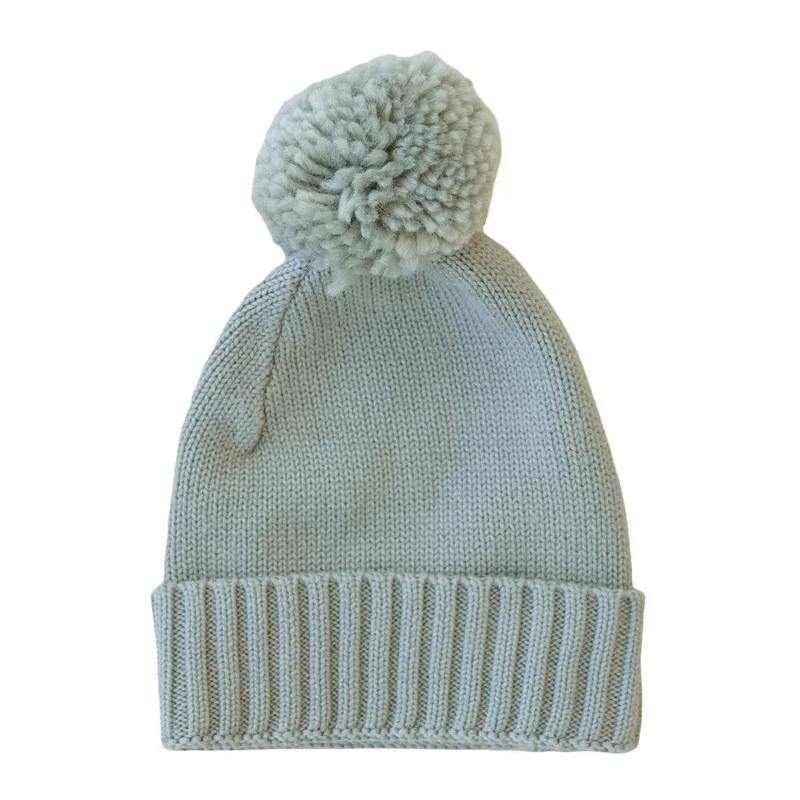 Vintage Soft Cotton Custom Solid Color Ribbed Cute Fluffy Pompom Newborn Baby Boy Girl Winter Chunky Knitted Beanie Hats