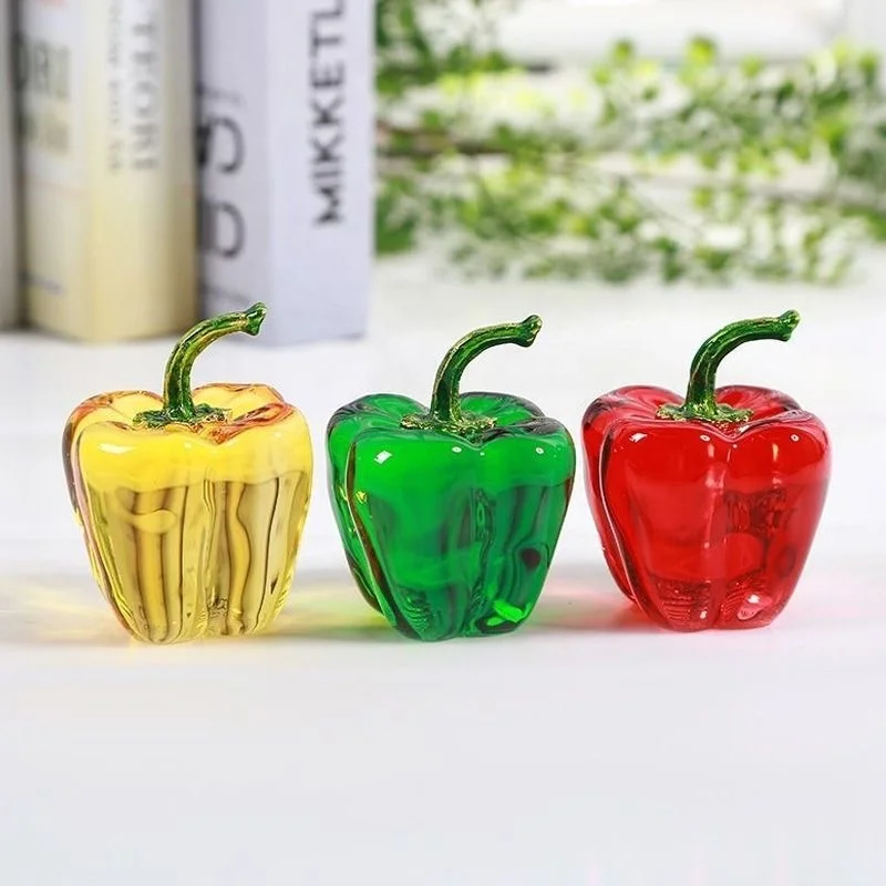 Fake Chili Crystal Pepper Vegetable Figurines Glass crystal chili paprika Statue Artificial chili crystal red pepper model