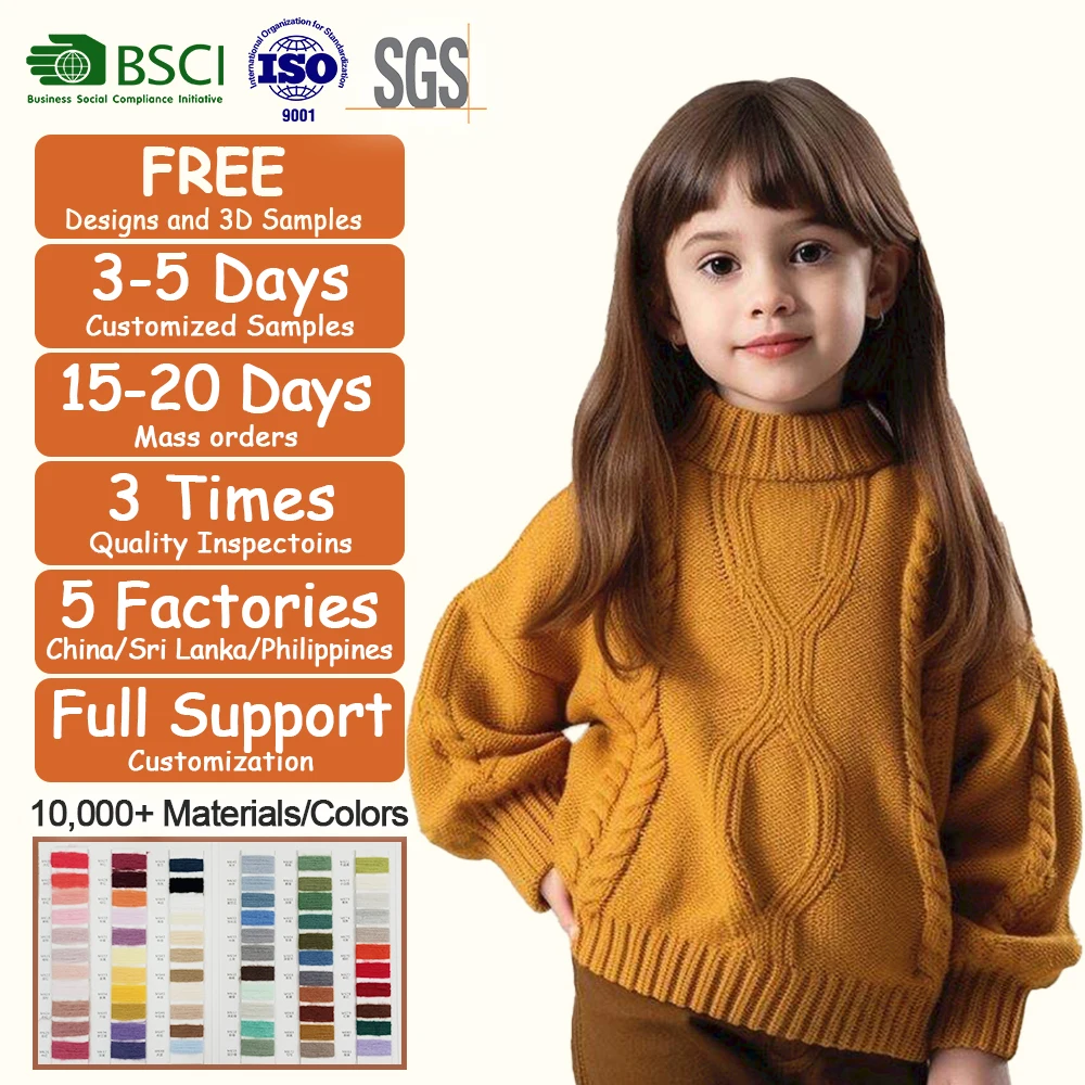 New Autumn Winter Wholesale Solid Color solid Knitted Girls Pullover