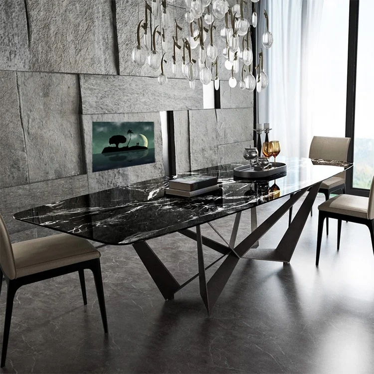 French Modern Style Furniture Walnut Wooden Table  bench Top And Small Dining Table With Metal Legs