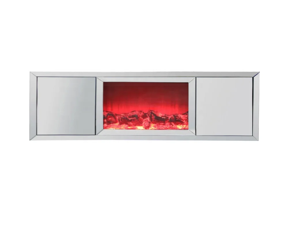 2022 new design long mirrored buffet sideboard cabinet with multi colours fireplace insert for modern living room