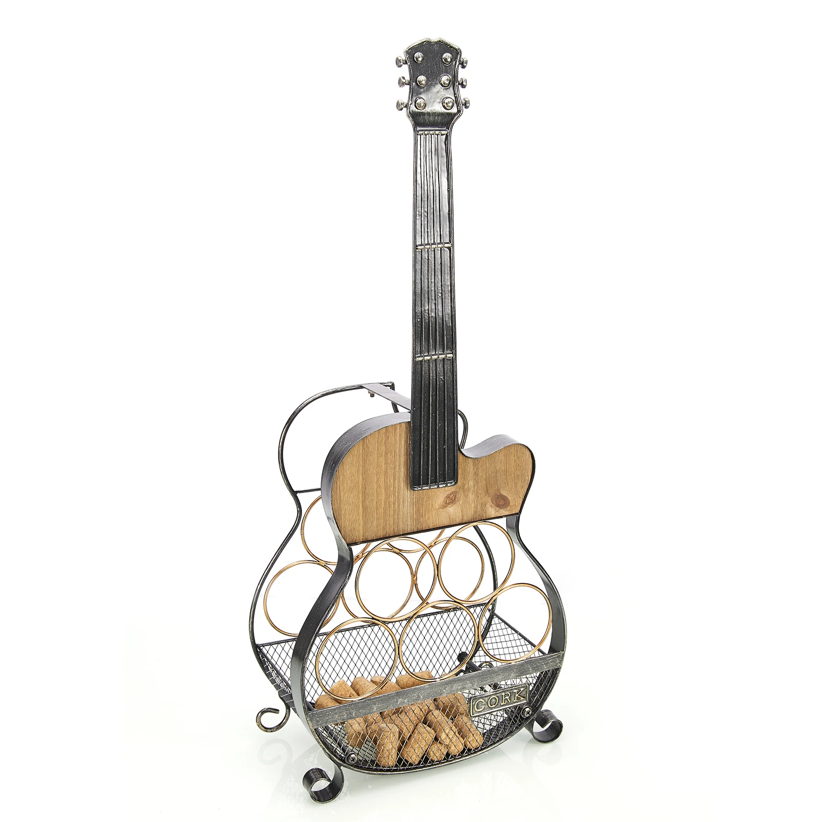 Guitar Shape Free Standing countertop Wine Bottle Holder home decor Metal Wine Rack