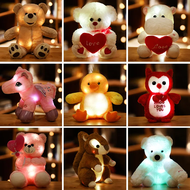 32 cm Soft Stuffed Panda Plush Glowing Toys with Colorful Led Lights Alpaca Rabbit Cow Unicorn Plush Toy with Light