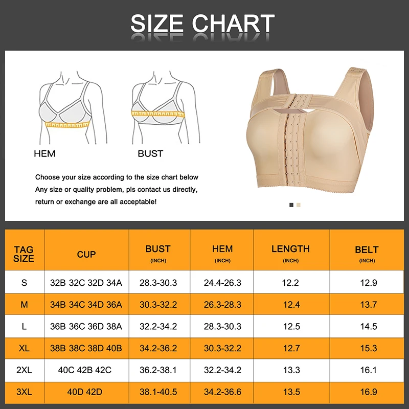 Full Coverage Breast Support Band Posture Corrector Front Closure Post-Surgery Recovery Bra For Women