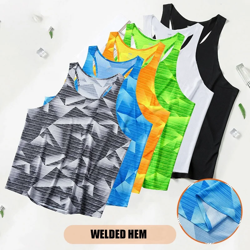 Custom Printing Welded Mens Quick Dry Racer back Running Singlet Running vest Running sleeveless shirt