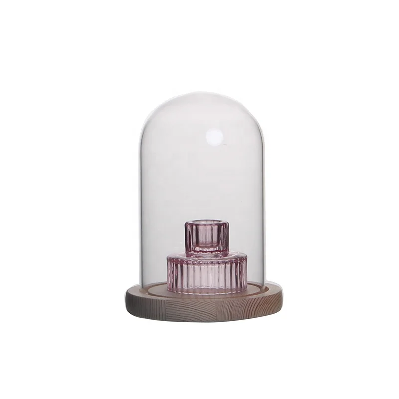 Blown Clear Glass Ball Colored Middle Glass Cloche with Black Base Art Style Ball Jar Wedding Gift House Decoration Love Theme