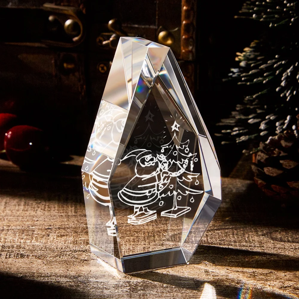 Luxury Christmas Decorations Santa Claus Glass Crystal Laser Christmas Table Decoration