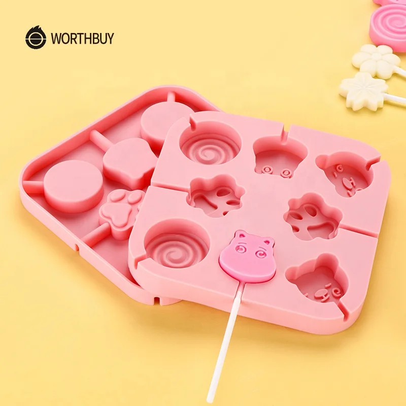 Amazon Hot Sale Children Hard Candy Mold Chocolate Biscuit Baking Tool Food Grade Silicone Lollipop Molds For Pasty