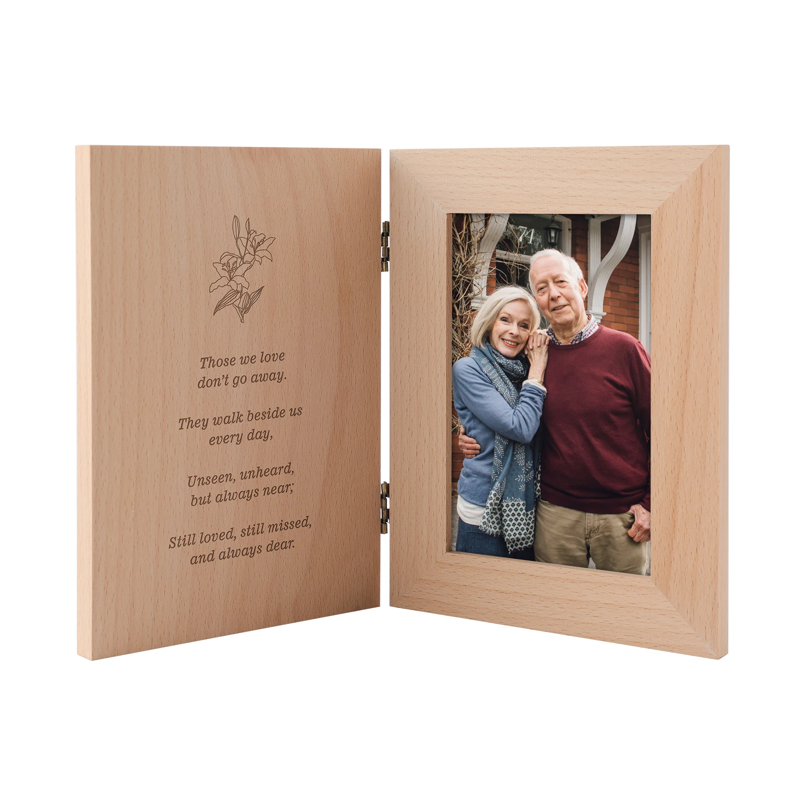 Memory Condolence Sympathy Gift Personalized Double Hinged wood photo Frame