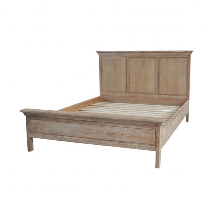 HL090-183 Vintage American Style Classic Rustic Antique Classic Wooden Platform Queen King Size Solid Oak Frame Bed