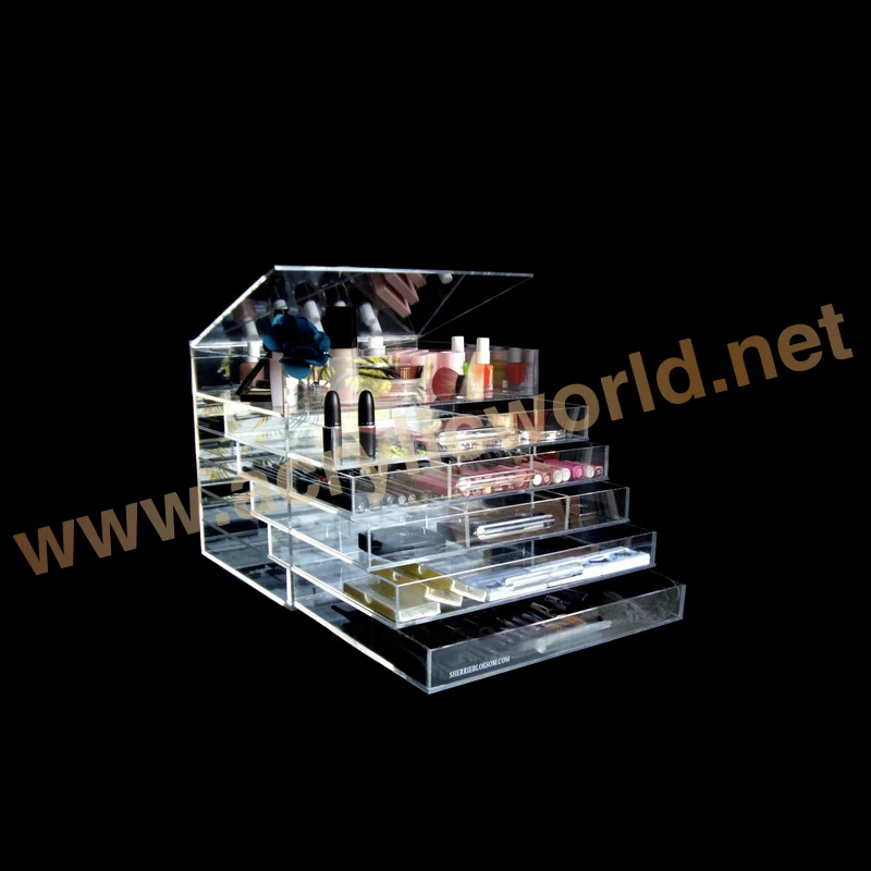 Factory factory production fashion decorative showcase cosmetic display stand black counter top acrylic compact Hair care table display perfume bottle display