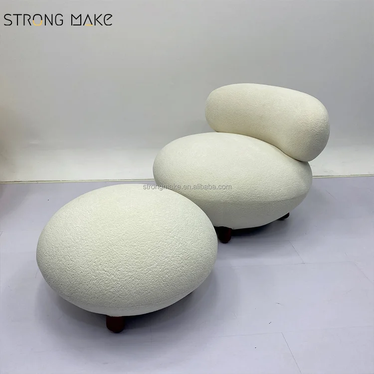 Nordic Style Modern Luxury Nordic White Leisure Relax Living Room Boucle Accent Chair Set Lounge Chair With Ottoman