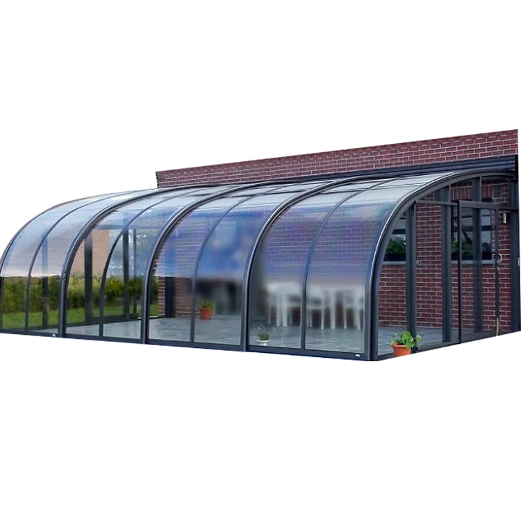 Telescopic Curved roof sunroom new style glass house winter garden for sale balcony aluminium alloy frame with glass sheets