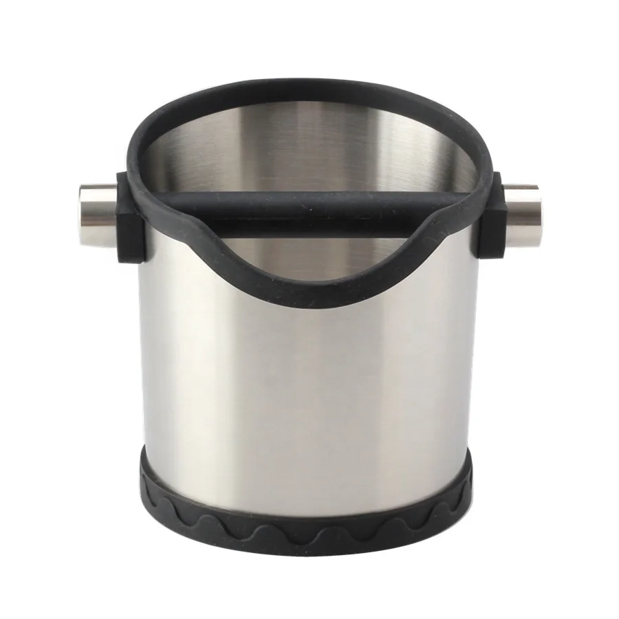 Stainless Steel Espresso Grounds Container Waste Bin Coffee Tools for Barista and Non-slip Base, Coffee Knock Box