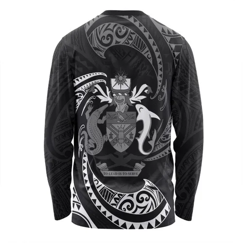 Hot Australia South Sea Islanders Long Sleeve T-shirt Customized Solomon Islands White Tribal Wave Pattern Long Sleeve T-shirt