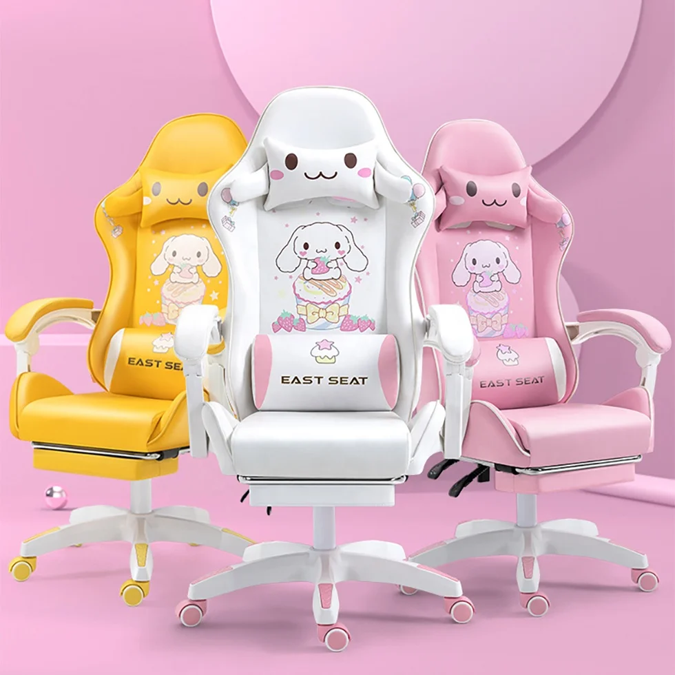 Women Pink Yellow White Girl Pc Gamer Cinnamon Roll Gaming Chair for playing games working reclining Room Chair with leg support