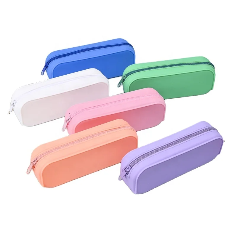 Customized Logo Stationery Soft Zipper Lock School Case Pen Bag Office Zipped Silicone Pencil Pouches Bag