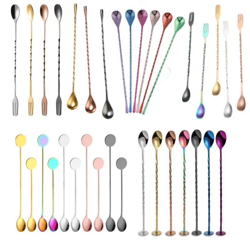 30cm 40cm 50cm Stainless Bar Spoon Customized Cocktail Mixing Spoon Bar Tools Stirring Spoon With Fork