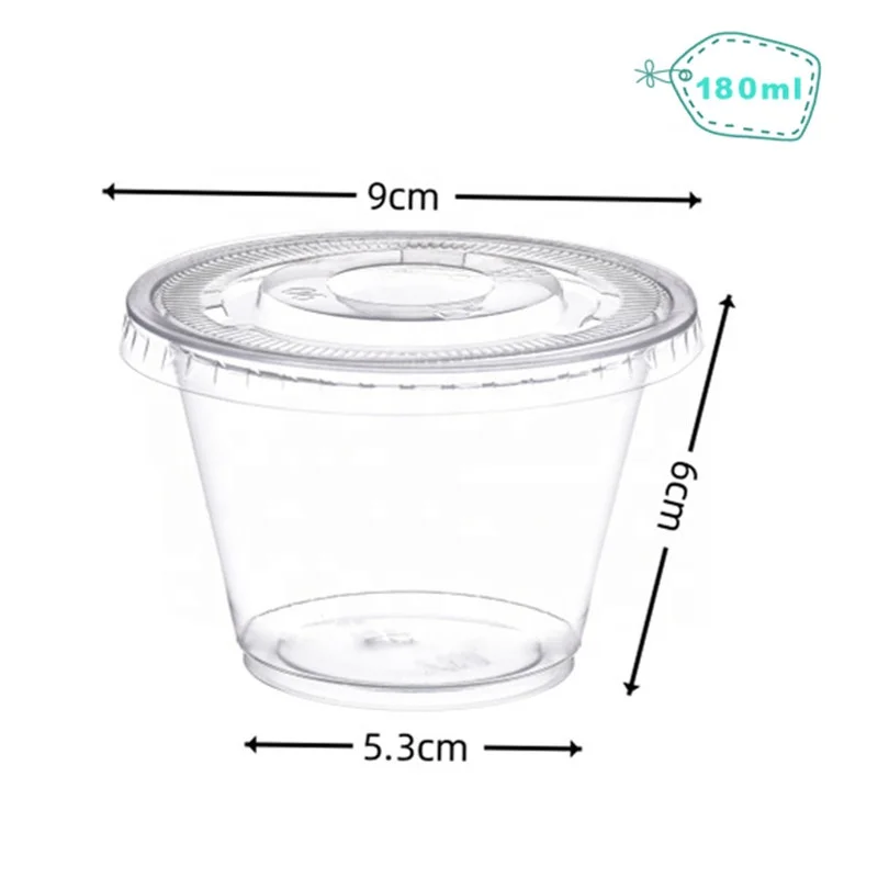 Custom 7oz disposable yogurt ice cream cake frozen Dessert PET Plastic milkshake cup with dome flat lid