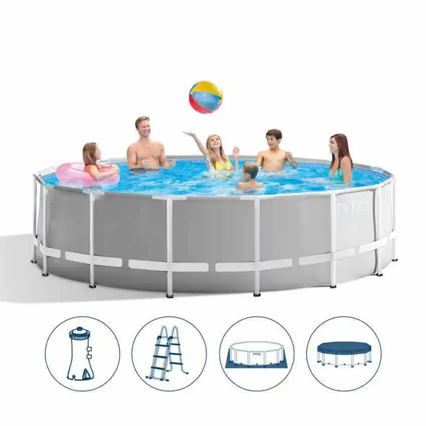 Оптовая цена большой надувной бассейн INTEX 26726 с ультраметаллической рамой прямоугольная над землей призматическая рама набор для бассейна