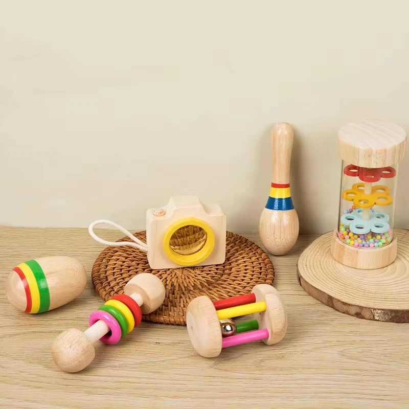Musical Instruments Set For Children Montessori Toys For Kids Educational Wooden Percussion Musical Hand Rattle Toys 6 Pcs/set