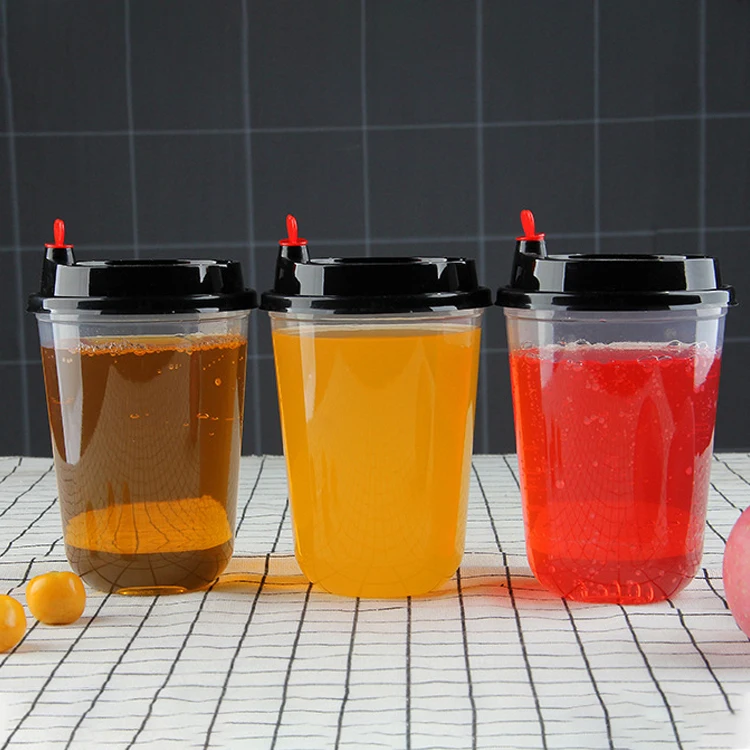 
Whalesale custom logo Printed Clear Disposable Plastic U Shape PP Juice Boba Milk Bubble Tea Cup With lids 