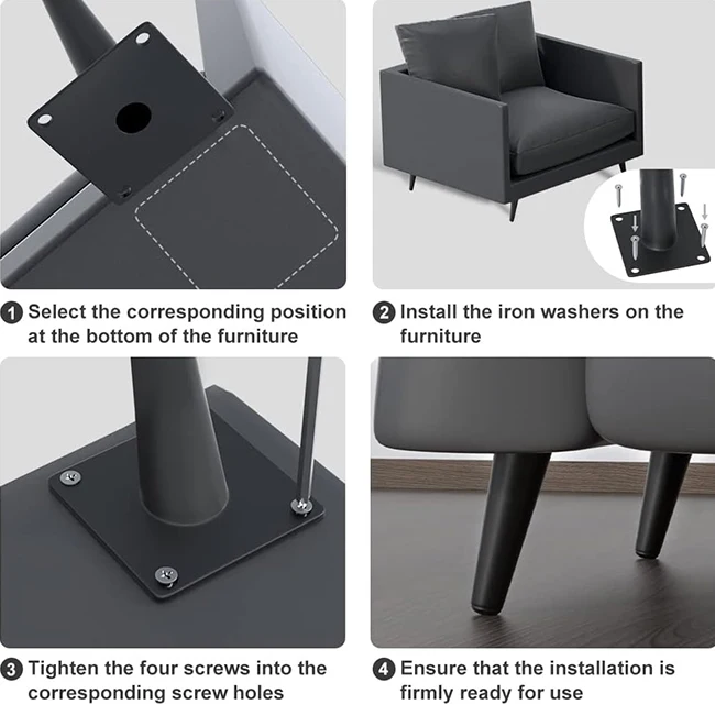 Hot Sale Hardware Accessories Tapered Table Legs 15 25 35cm Chair Legs Metal Oblique Cone Pipe Black Cabinet Legs for Furniture