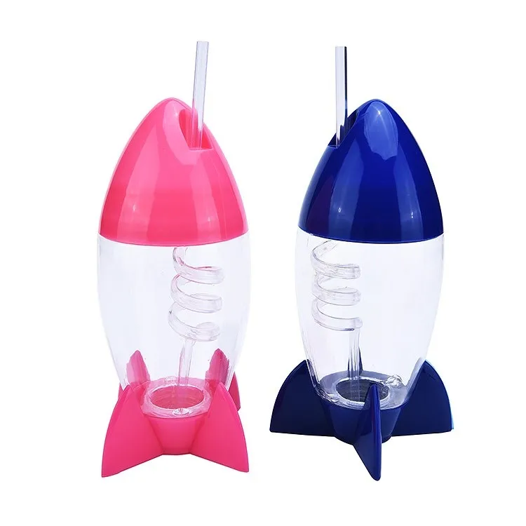 
Kids water bottle rocket shape drinking with sipper straw 