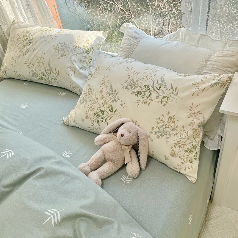 60s 100% Cotton 4 Piece Flannel Sheets Queen Floral Design Soft Breathable Bed Sheets Set