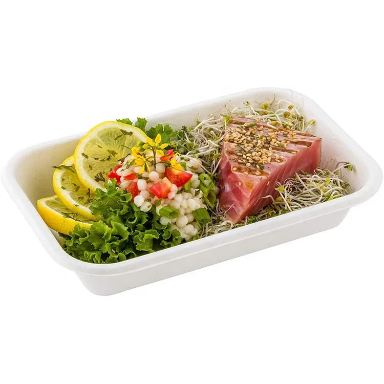
Microwaveable 100% Compostable Meat Bagasse Sugarcane Food Tray 