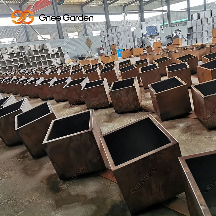 Rectangular Corten Steel Planter Vertical Flower Pot Decorative Outdoor Corten Planter Box
