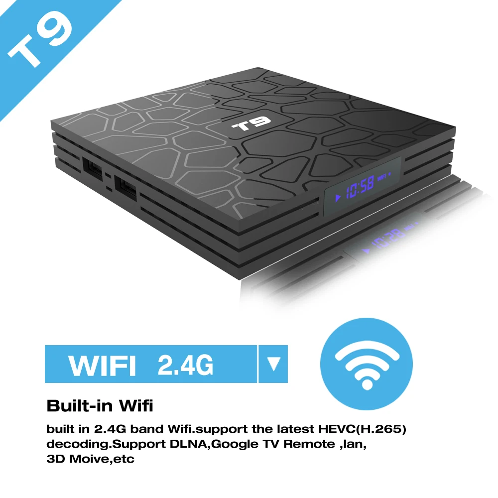 2019 alibaba hot sell RK3318 tv box android 4k satellite receiver 4gb 32gb 2.4G/5GHz WiFi  android tv box led t9