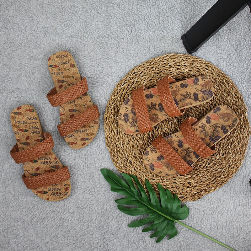 Manufacturer Hot Sale Ladies Women Flip Flop Slippers Women cork thong flip flop braided PU sandal with natural cork outsole