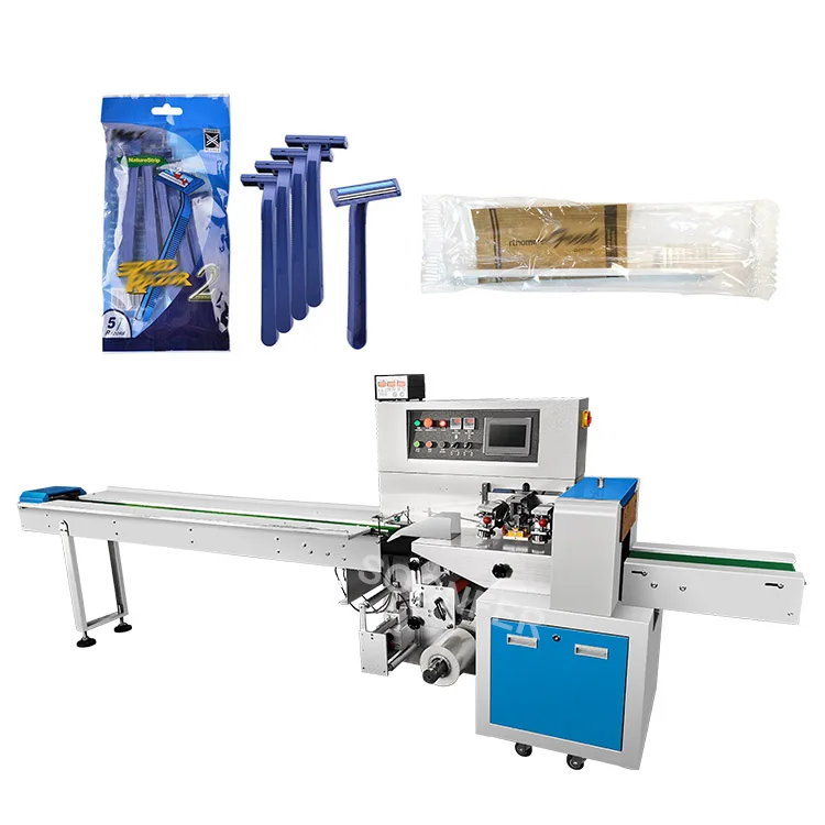 Multi function automatic horizontal pillow bag hotel disposable razor toothbrush packaging machine