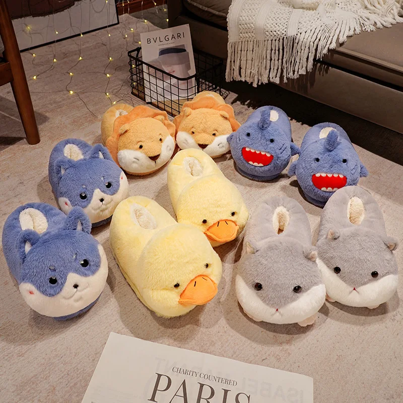 Strict process requirements animal plush indoor slippers fluffy soft husky anti-slip winter warm slippers