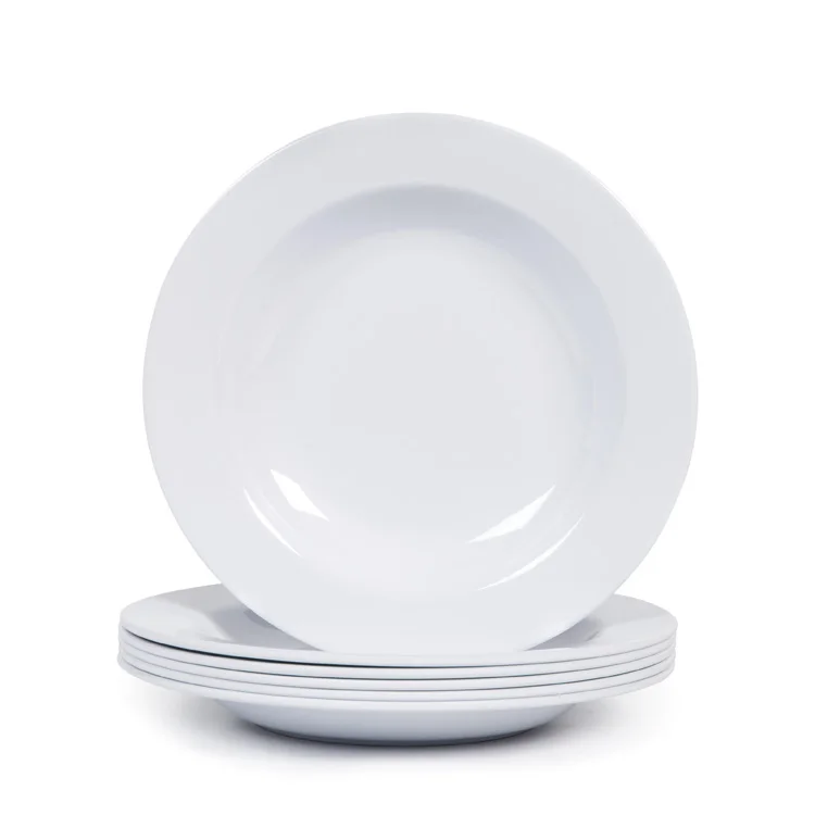 Runde tiefe teller restaurant weib wide rim pasta plate, deep well plastic round 9 inch melamine soup dish