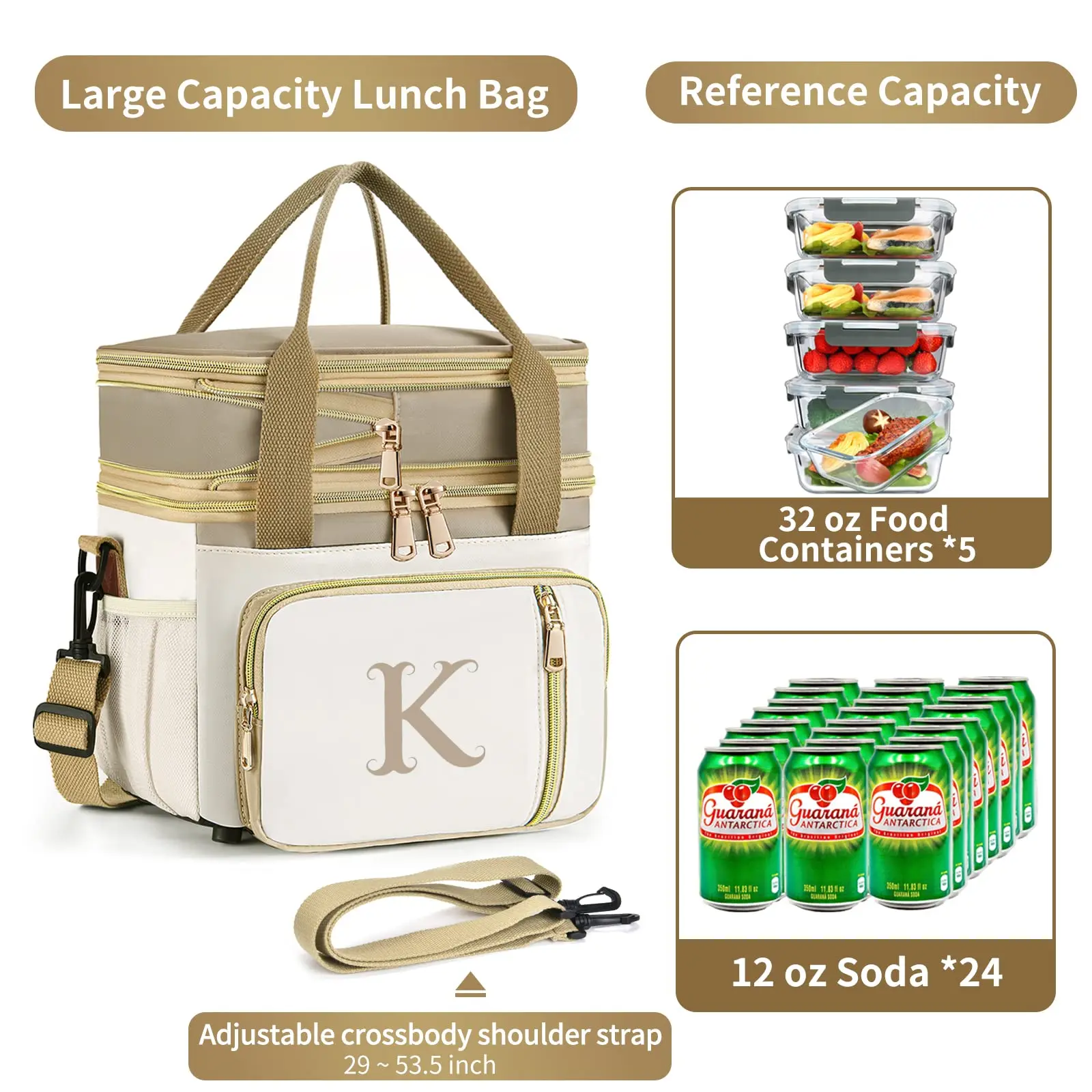 Oxford Soft Cooler Bag with Ice Pack - New Style Waterproof Lunch Bags for Thermal Insulation at Beach Camping Picnic