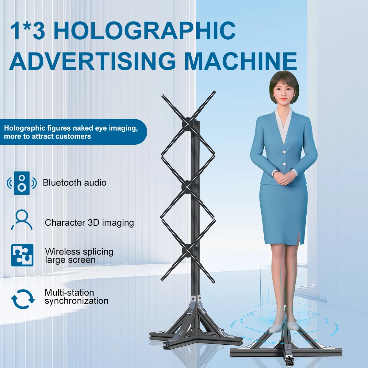 65CM 1*3 Splicing 3D Hologram Fan WiFi Projector with Bluetooth Versatile Picture Fan Spinner for Shops Led Holographic Fan