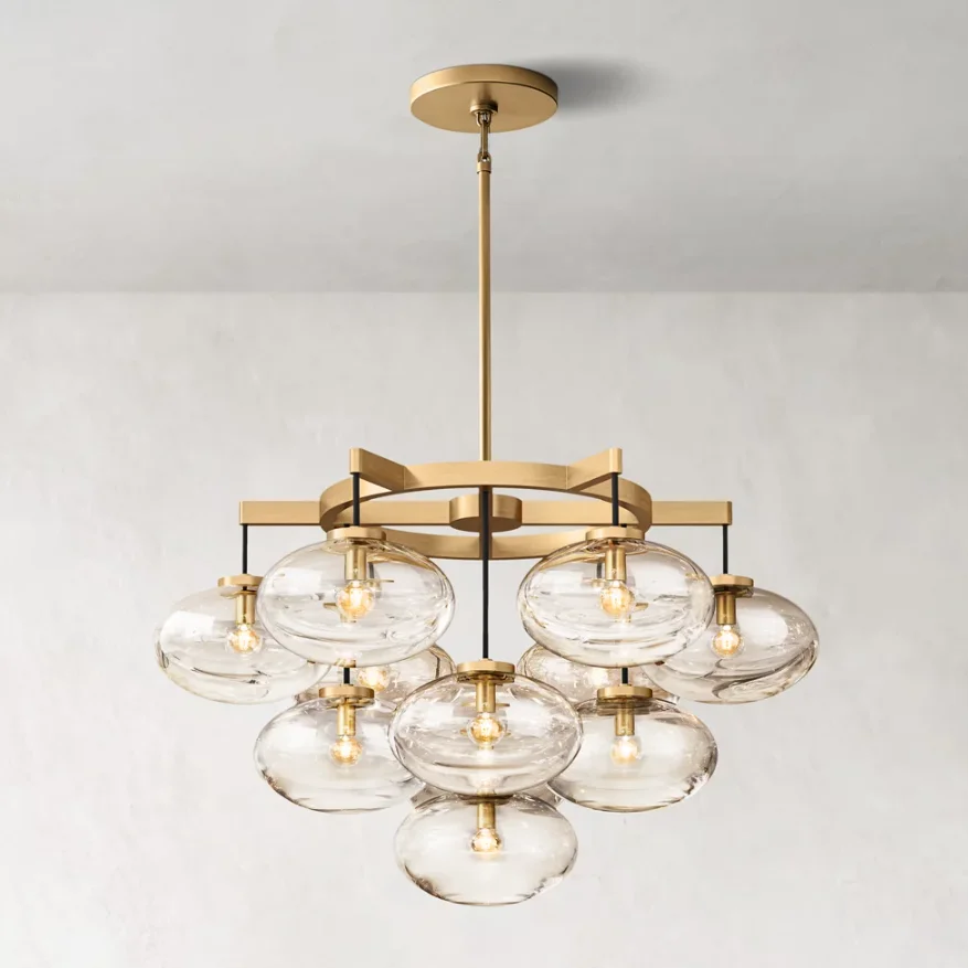 OEM New Arrival Modern Contemporary Design Celebrity Oval Glass Shade Nordic Pendant Light Bronze Round Chandelier